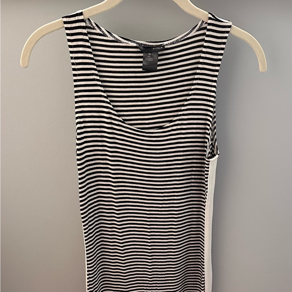 AQUA tank dress, black & cream horizontal stripe.  Slim fit, perfect for summer!
